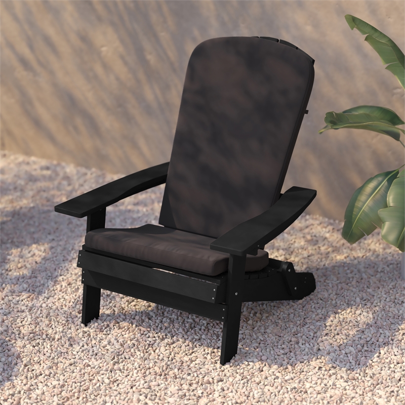 Flash Furniture Charlestown Plastic Adirondack Chairs in Black/Gray (Set of 2)