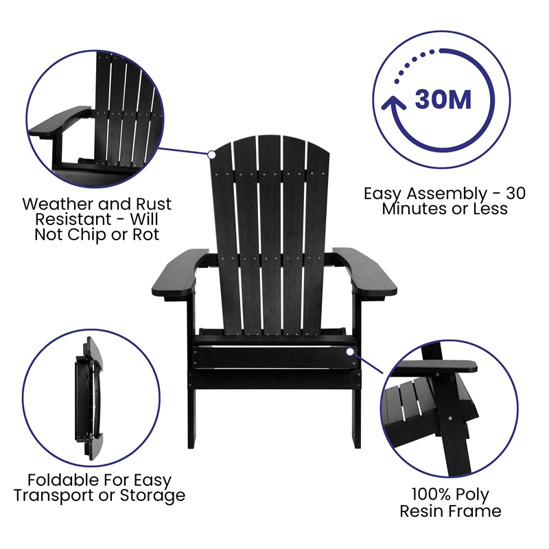 Flash Furniture Charlestown Plastic Adirondack Chairs in Black/Gray (Set of 2)
