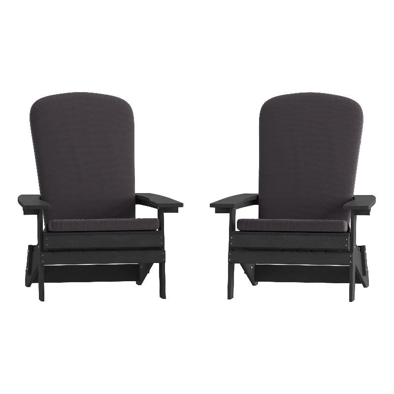 Flash Furniture Charlestown Plastic Adirondack Chairs in Black/Gray (Set of 2)