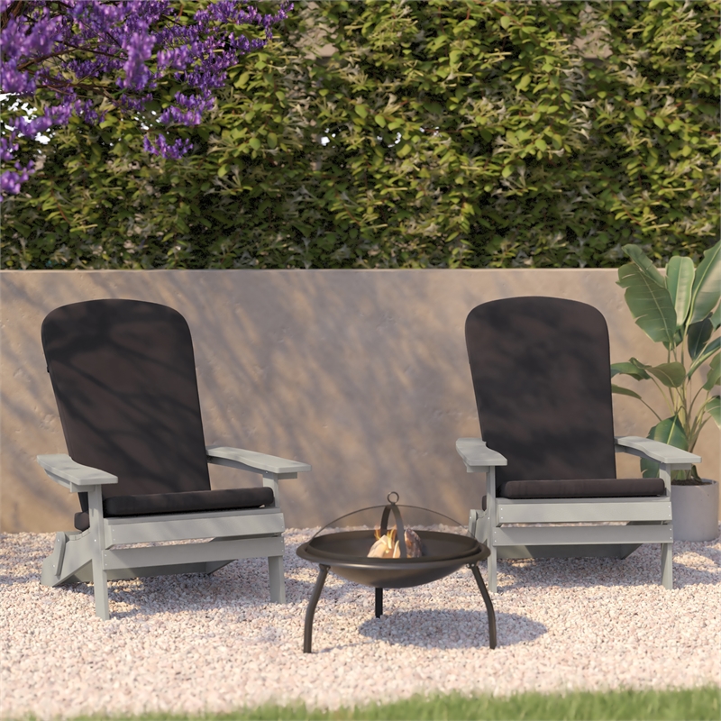 Flash Furniture Charlestown Plastic Folding Adirondack Chairs in Gray (Set of 2)