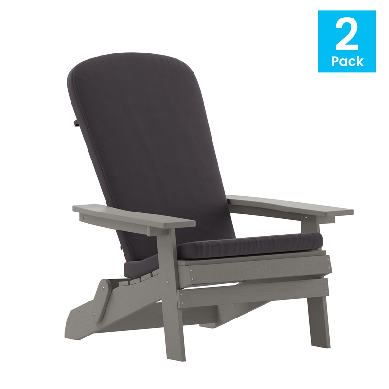 Flash Furniture Charlestown Plastic Folding Adirondack Chairs in Gray (Set of 2)