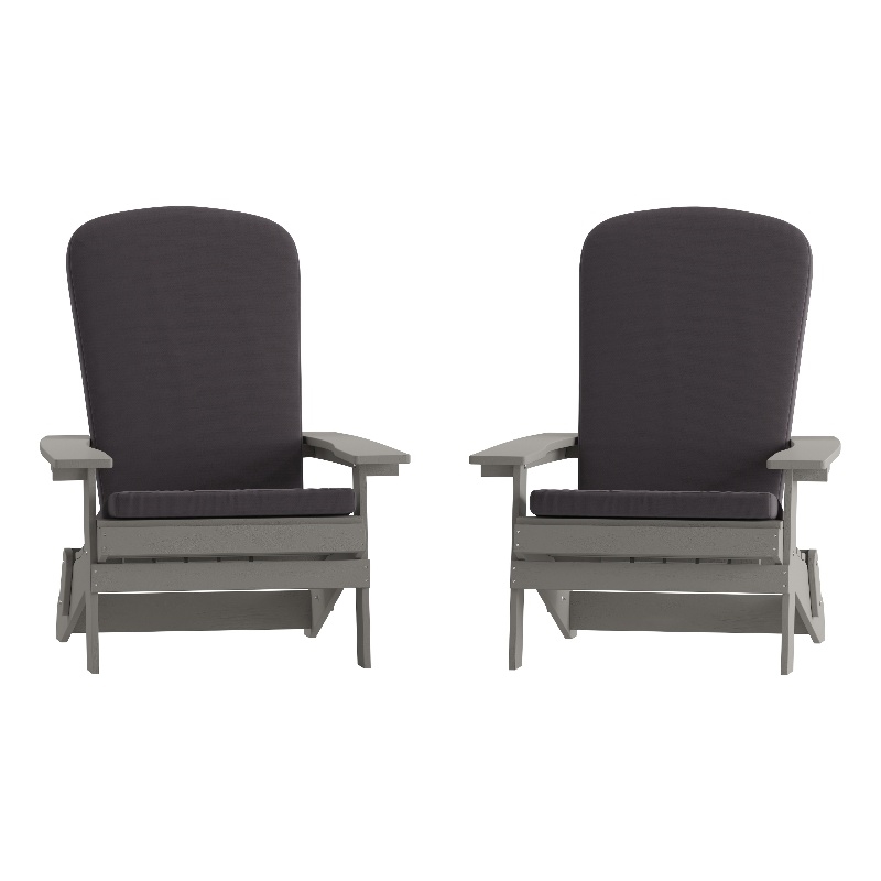 Flash Furniture Charlestown Plastic Folding Adirondack Chairs in Gray (Set of 2)