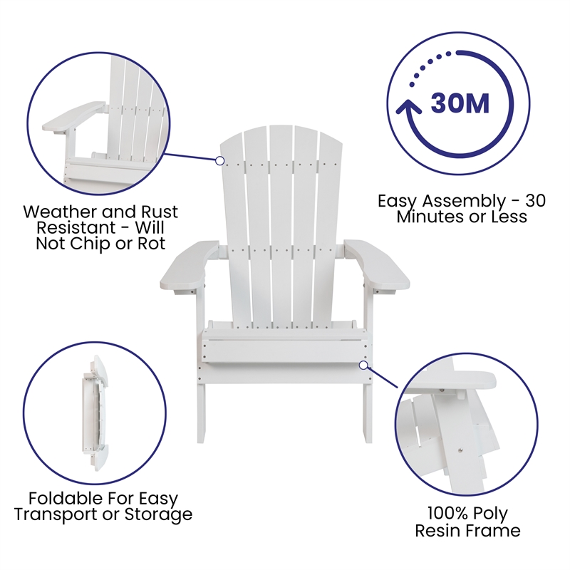 Flash Furniture Charlestown Plastic Adirondack Chairs in Gray/White (Set of 2)