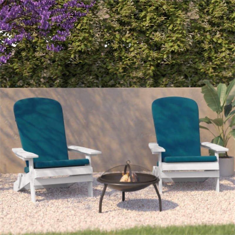 Flash Furniture Charlestown Plastic Adirondack Chairs in White/Teal (Set of 2)