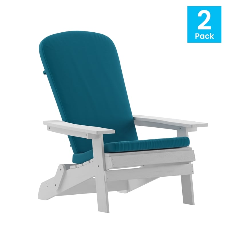 Flash Furniture Charlestown Plastic Adirondack Chairs in White/Teal (Set of 2)