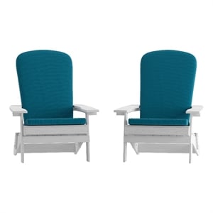 Flash Furniture Charlestown Plastic Adirondack Chairs in White/Teal (Set of 2)