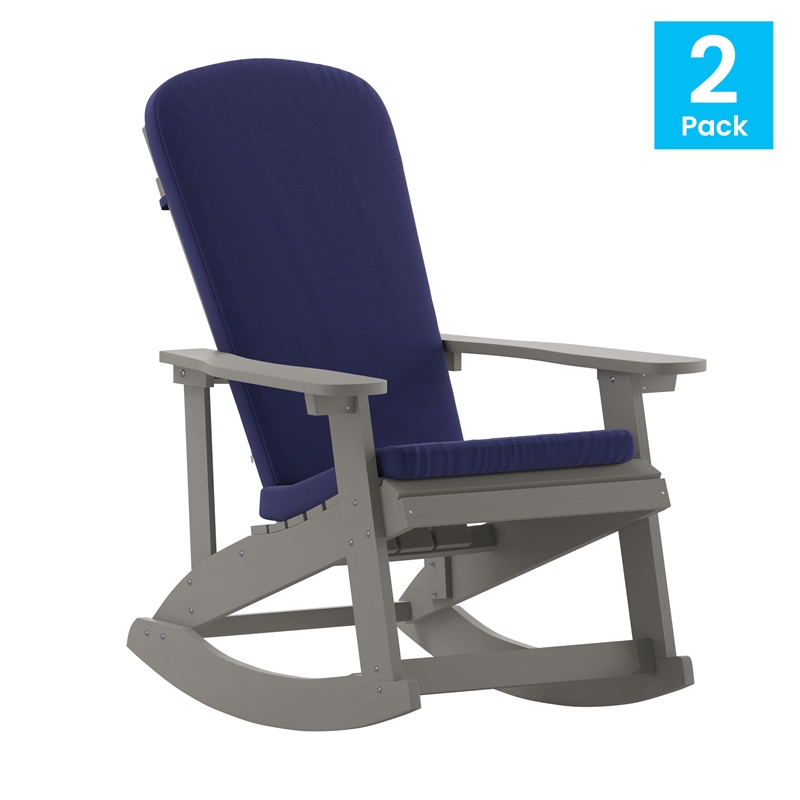 Flash Furniture Savannah Plastic Adirondack Chairs in Gray/Blue (Set of 2)
