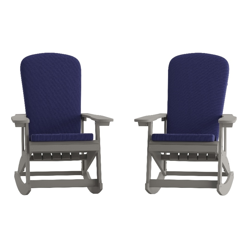 Flash Furniture Savannah Plastic Adirondack Chairs in Gray/Blue (Set of 2)