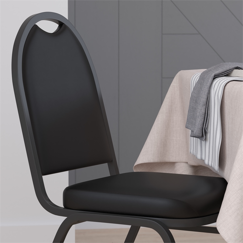 Flash Furniture Black Vinyl Stack Chair with Black Metal Frame