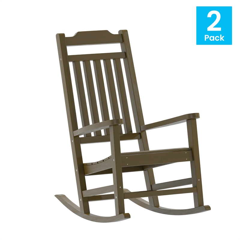 Flash Furniture Winston All-Weather Plastic Rocking Chair in Mahogany (Set of 2)