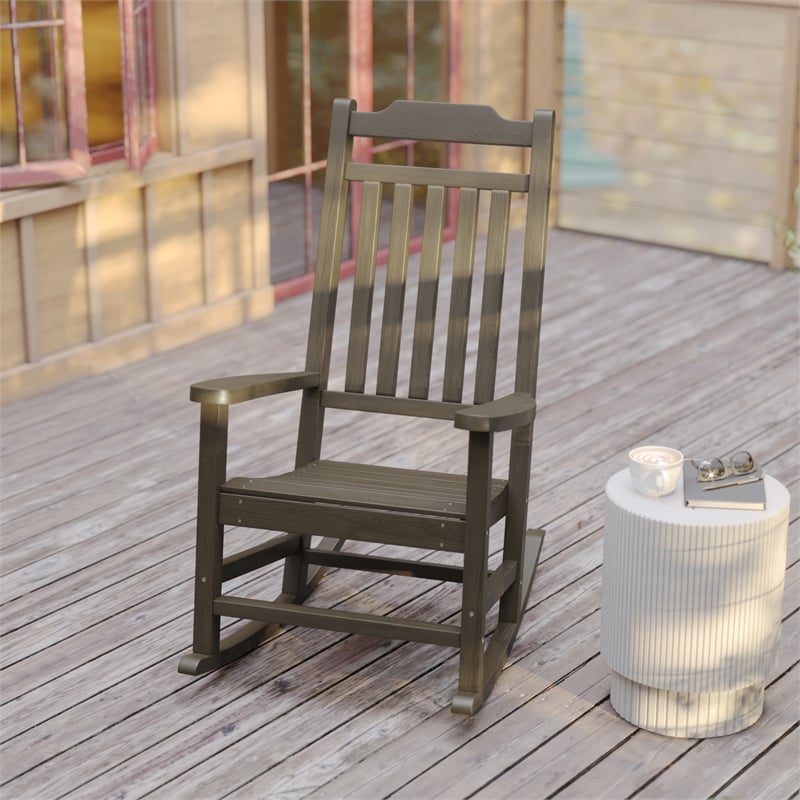 Flash Furniture Winston All-Weather Plastic Rocking Chair in Mahogany (Set of 2)