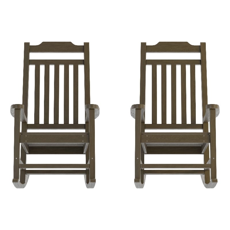 Flash Furniture Winston All-Weather Plastic Rocking Chair in Mahogany (Set of 2)