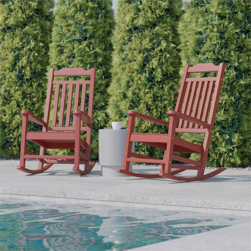 Flash Furniture Winston All-Weather Plastic Rocking Chair in Red (Set of 2)
