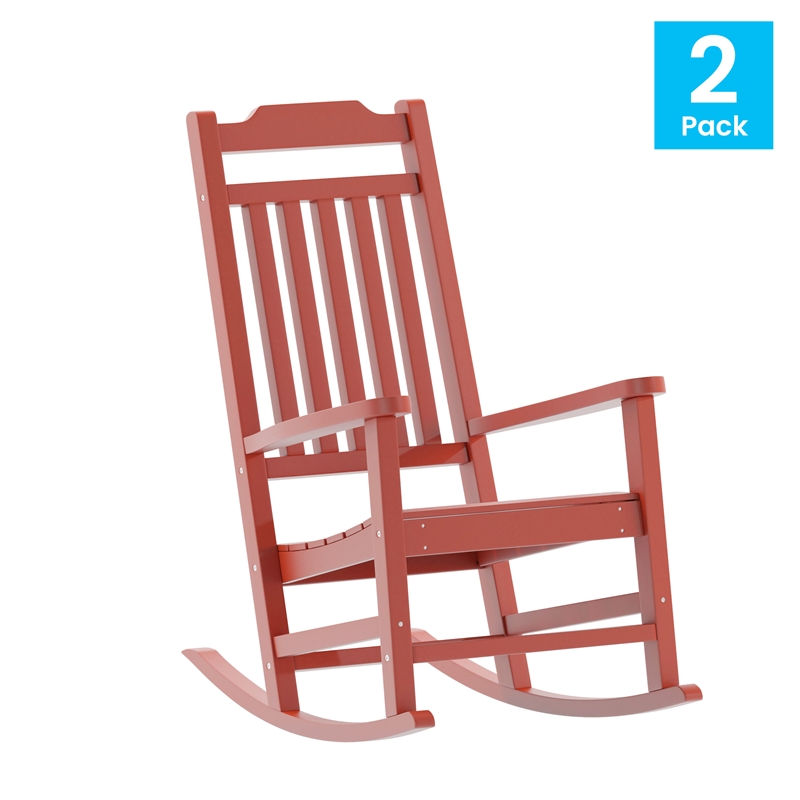 Flash Furniture Winston All-Weather Plastic Rocking Chair in Red (Set of 2)