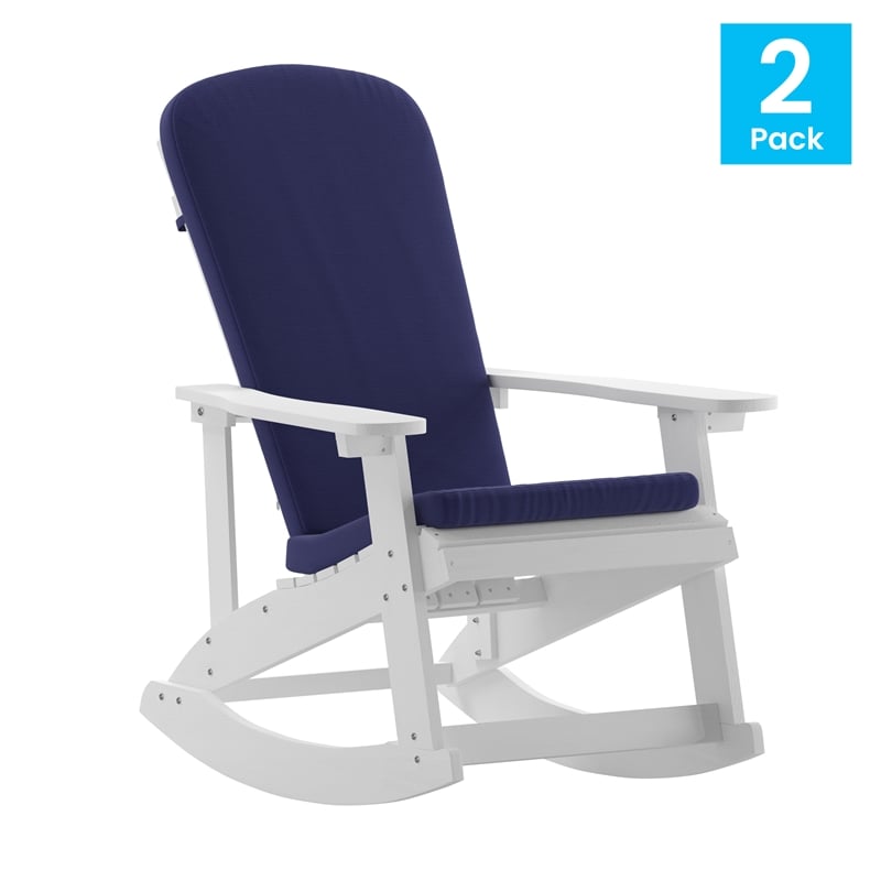 Flash Furniture Savannah Plastic Adirondack Chairs in White/Blue (Set of 2)