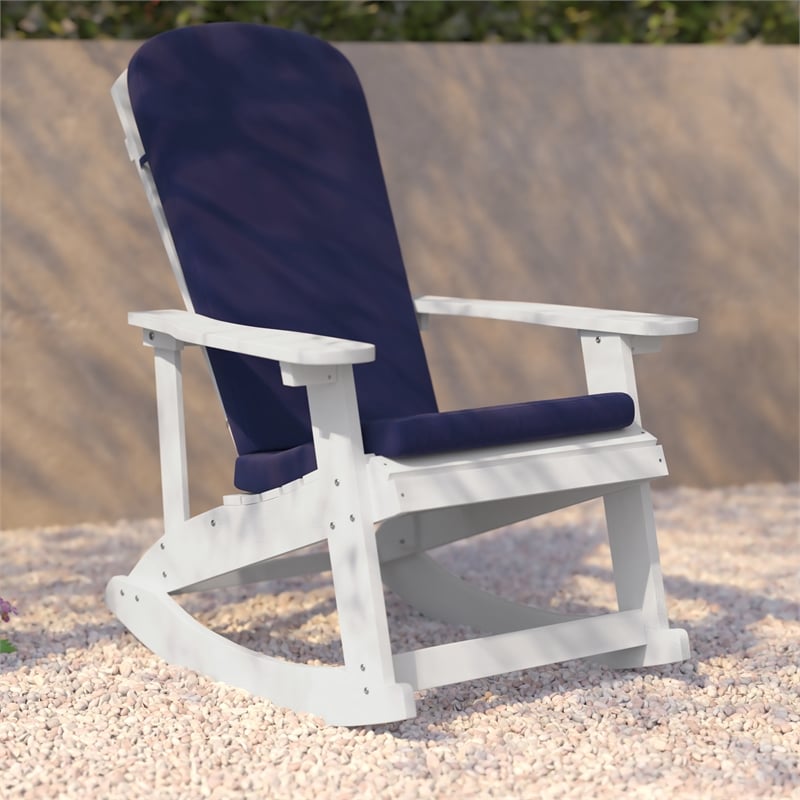 Flash Furniture Savannah Plastic Adirondack Chairs in White/Blue (Set of 2)