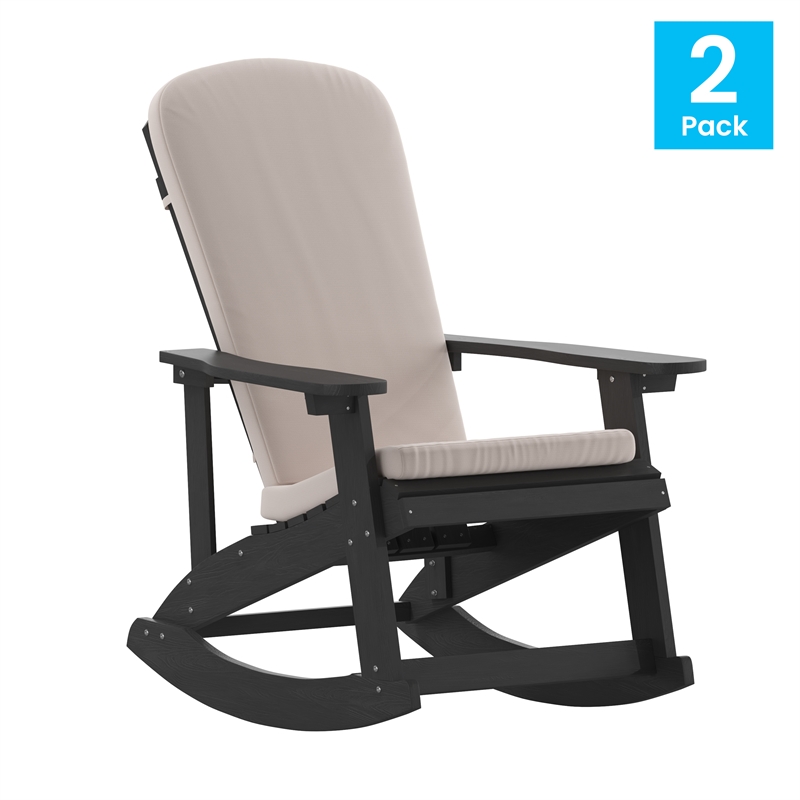 Flash Furniture Savannah Plastic Adirondack Chairs in Black/Cream (Set of 2)