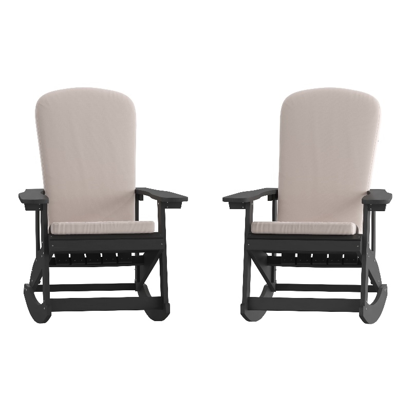Flash Furniture Savannah Plastic Adirondack Chairs in Black/Cream (Set of 2)