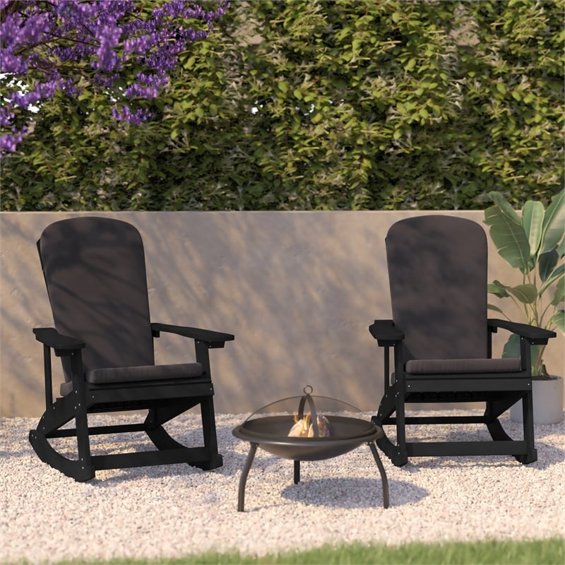 Flash Furniture Savannah Plastic Adirondack Chairs in Black/Gray (Set of 2)