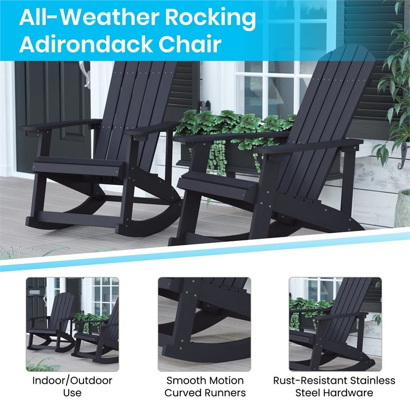 Flash Furniture Savannah Plastic Adirondack Chairs in Black/Gray (Set of 2)