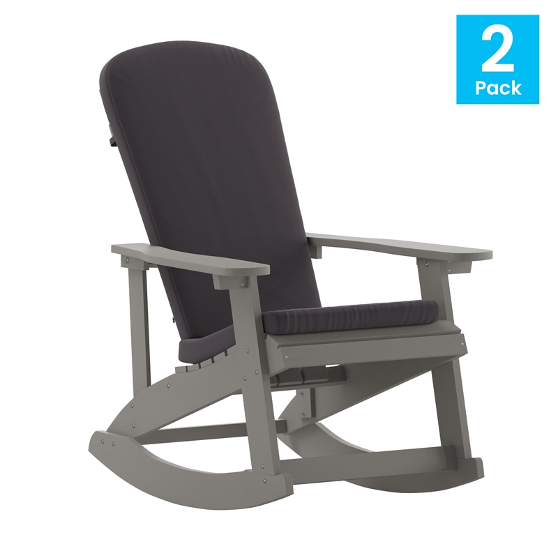 Flash Furniture Savannah Plastic Rocking Adirondack Chairs in Gray (Set of 2)