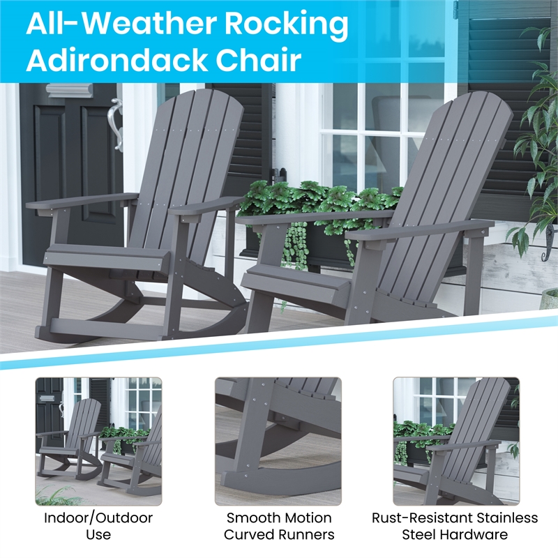 Flash Furniture Savannah Plastic Rocking Adirondack Chairs in Gray (Set of 2)