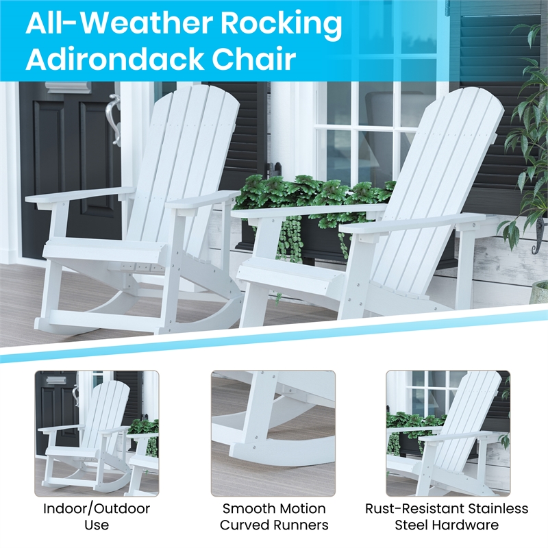 Flash Furniture Savannah Plastic Adirondack Chairs in White/Gray (Set of 2)