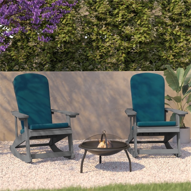 Flash Furniture Savannah Plastic Adirondack Chairs in Gray/Teal Blue (Set of 2)