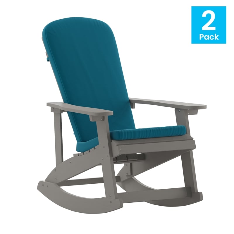 Flash Furniture Savannah Plastic Adirondack Chairs in Gray/Teal Blue (Set of 2)