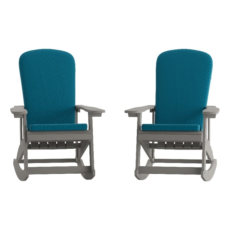 Flash Furniture Savannah Plastic Adirondack Chairs in Gray/Teal Blue (Set of 2)