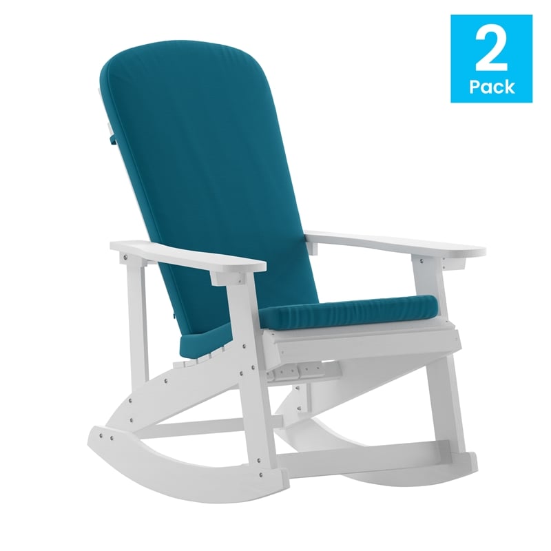 Flash Furniture Savannah Plastic Adirondack Chairs in White/Teal Blue (Set of 2)
