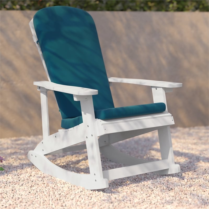 Flash Furniture Savannah Plastic Adirondack Chairs in White/Teal Blue (Set of 2)
