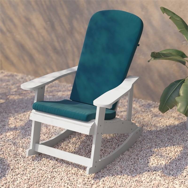 Flash Furniture Savannah Plastic Adirondack Chairs in White/Teal Blue (Set of 2)
