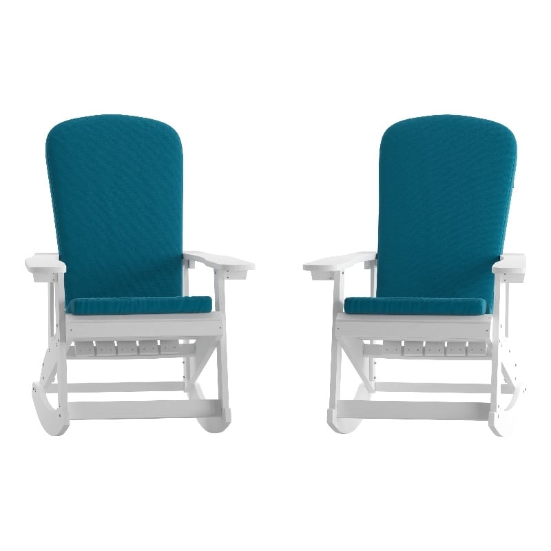 Flash Furniture Savannah Plastic Adirondack Chairs in White/Teal Blue (Set of 2)