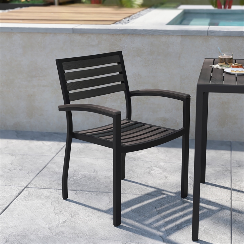 Flash Furniture Lark Aluminum Patio Stack Chairs in Gray Wash Teak (Set of 2)