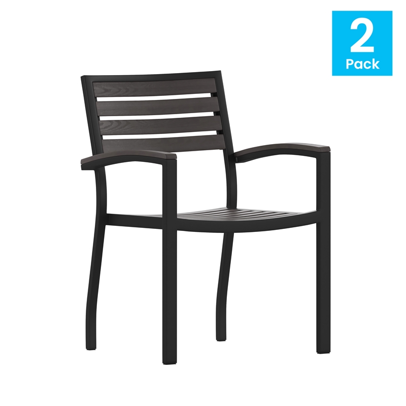 Flash Furniture Lark Aluminum Patio Stack Chairs in Gray Wash Teak (Set of 2)
