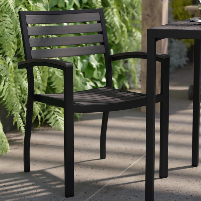 Flash Furniture Lark Aluminum Patio Stack Chairs in Gray Wash Teak (Set of 2)