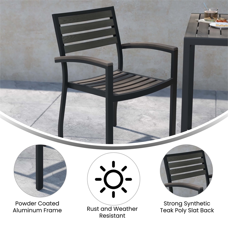 Flash Furniture Lark Aluminum Patio Stack Chairs in Gray Wash Teak (Set of 2)