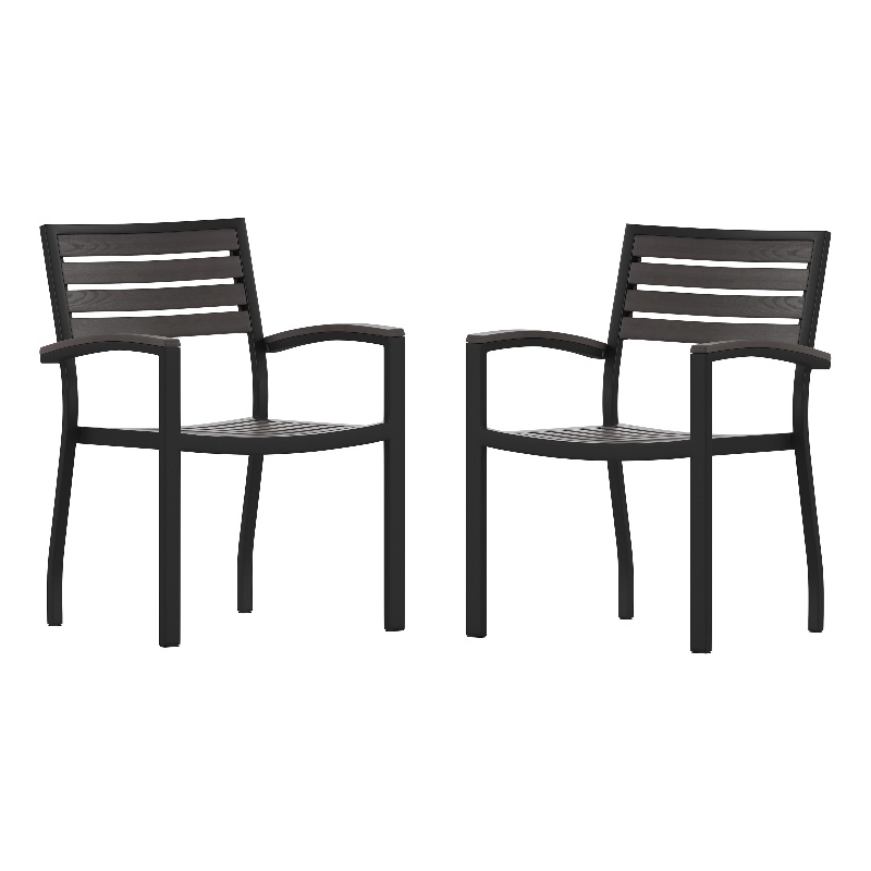Flash Furniture Lark Aluminum Patio Stack Chairs in Gray Wash Teak (Set of 2)
