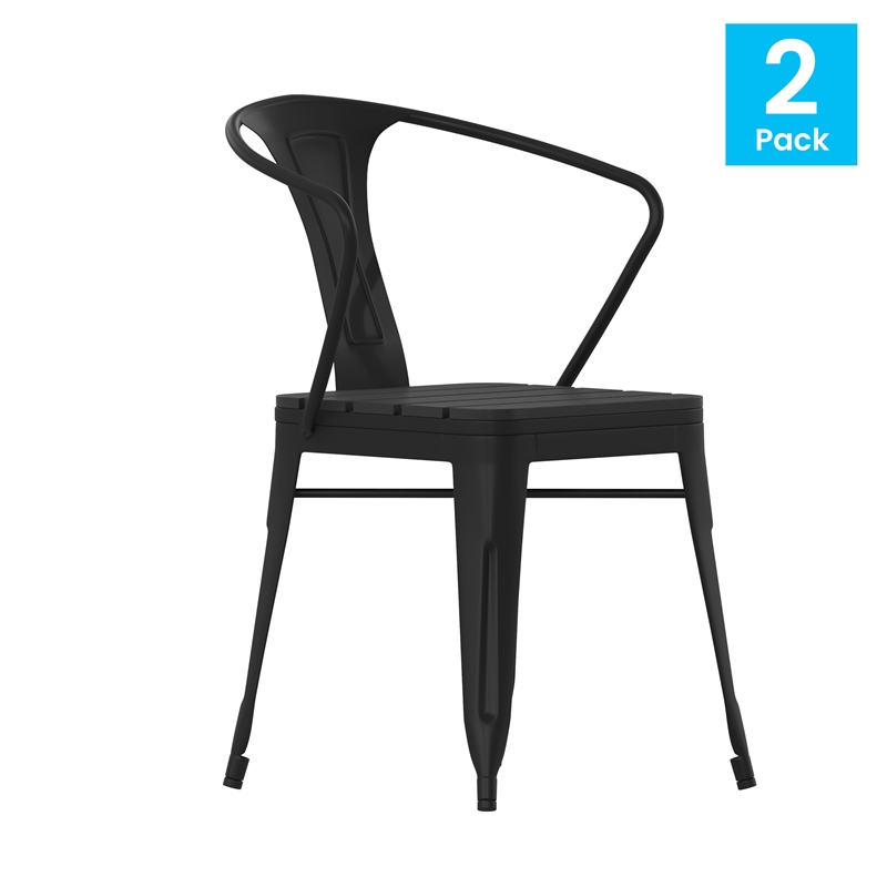 Flash Furniture Helvey Metal Patio Chair with Polyresin Seat in Black (Set of 2)