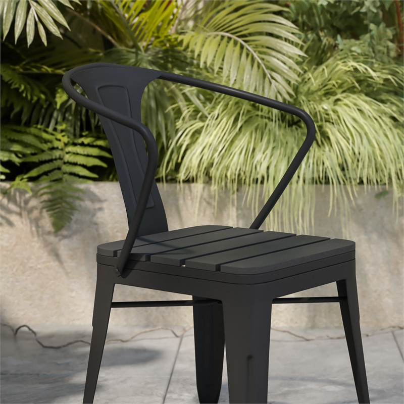 Flash Furniture Helvey Metal Patio Chair with Polyresin Seat in Black (Set of 2)