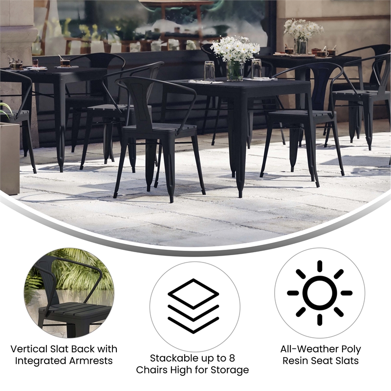 Flash Furniture Helvey Metal Patio Chair with Polyresin Seat in Black (Set of 2)