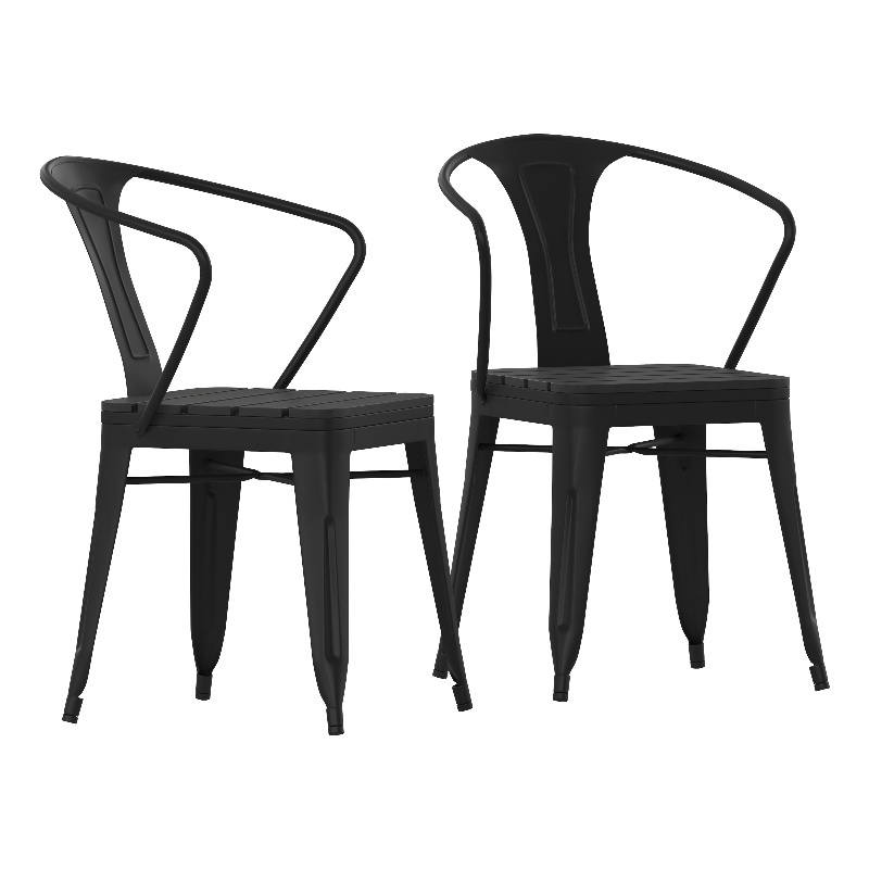 Flash Furniture Helvey Metal Patio Chair with Polyresin Seat in Black (Set of 2)