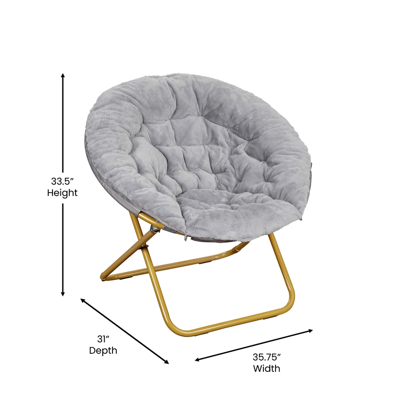 Flash Furniture Gwen XL Fabric Folding Saucer Chair in Gray/Soft Gold