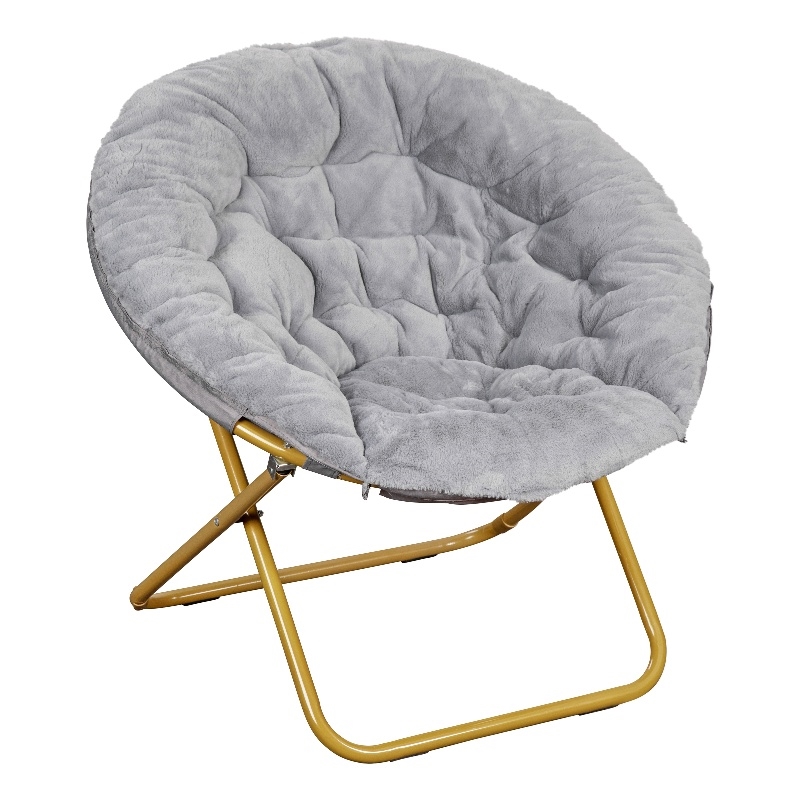 Flash Furniture Gwen XL Fabric Folding Saucer Chair in Gray/Soft Gold