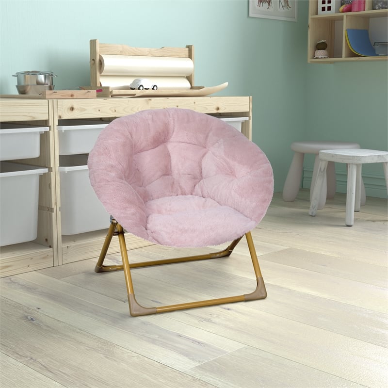 Flash Furniture Gwen Fabric Kids Folding Saucer Chair in Blush Pink/Soft Gold