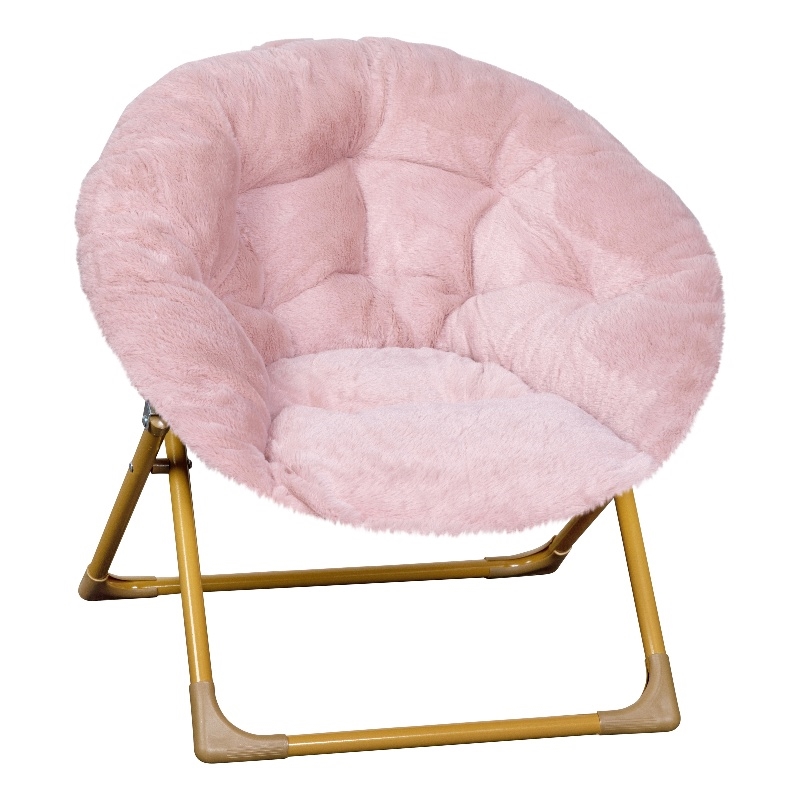 Flash Furniture Gwen Fabric Kids Folding Saucer Chair in Blush Pink/Soft Gold