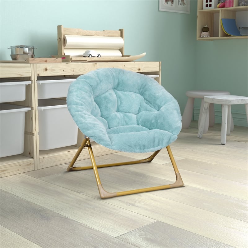 Flash Furniture Gwen Fabric Kids Folding Saucer Chair in Aqua Blue