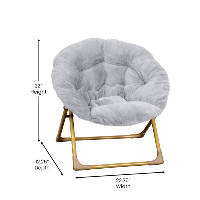 Flash Furniture Gwen Fabric Kids Folding Saucer Chair in Gray/Soft Gold