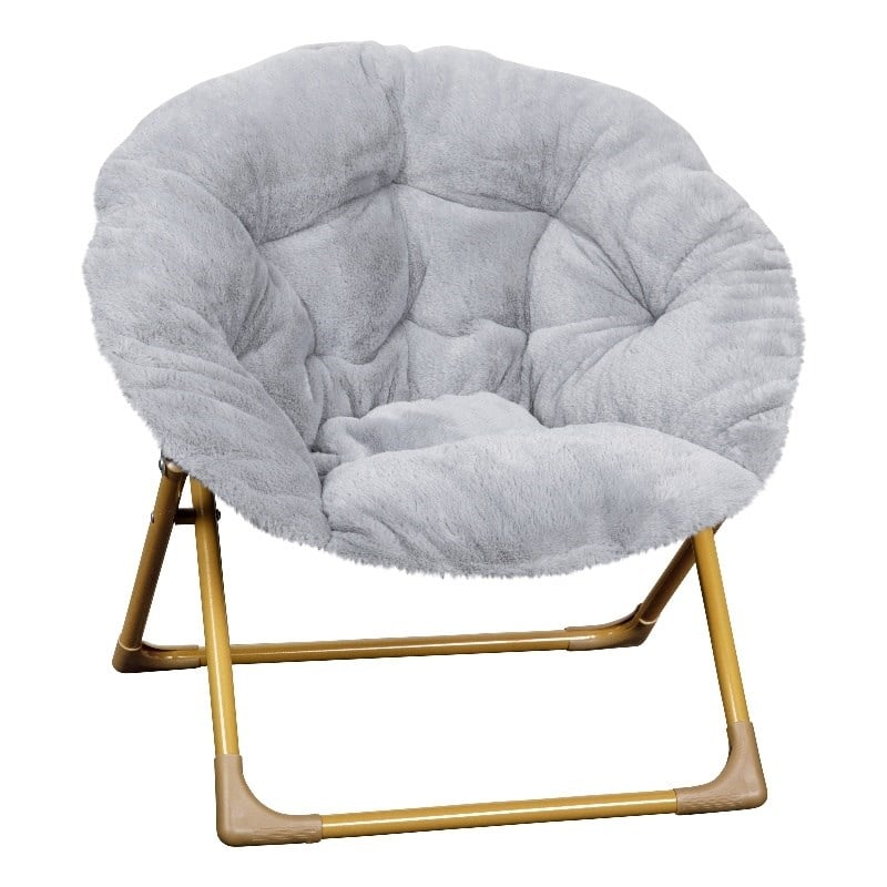 Flash Furniture Gwen Fabric Kids Folding Saucer Chair in Gray/Soft Gold